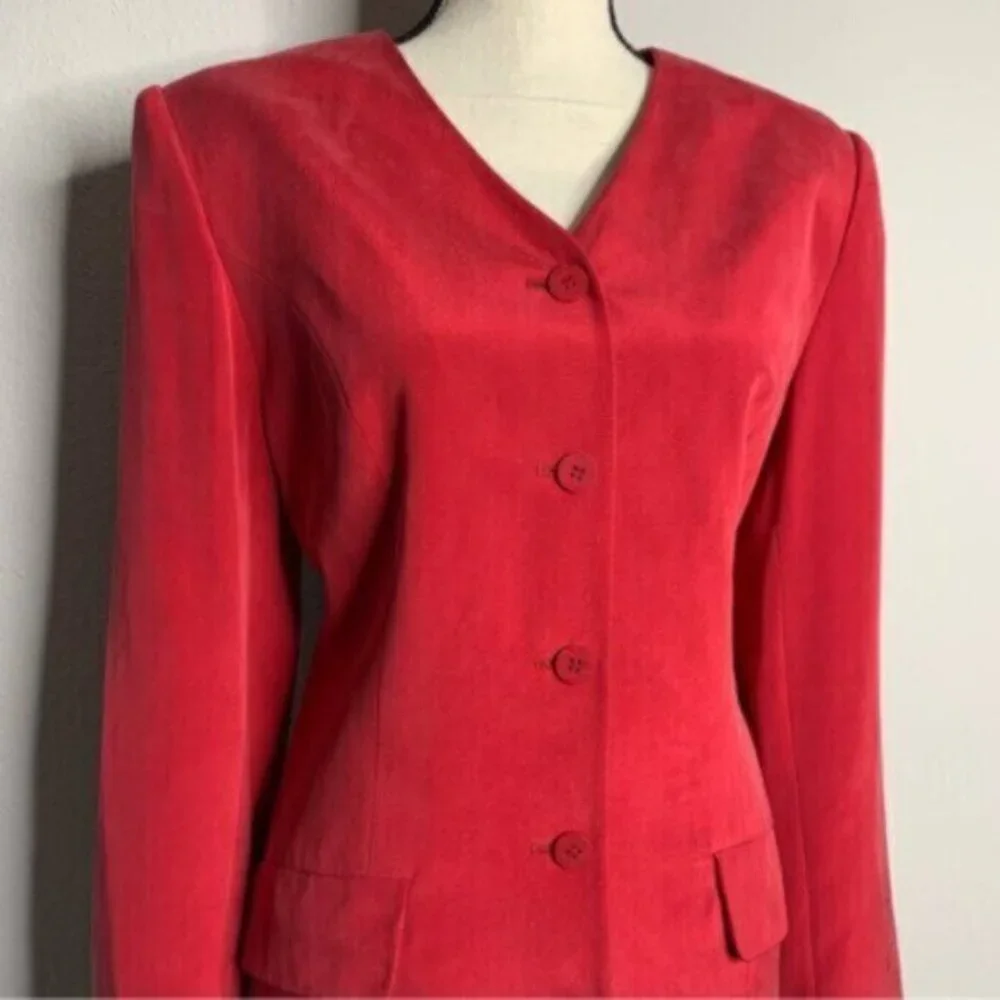 Andrea Viccaro Vintage Silk Single Breasted Collarless Blazer